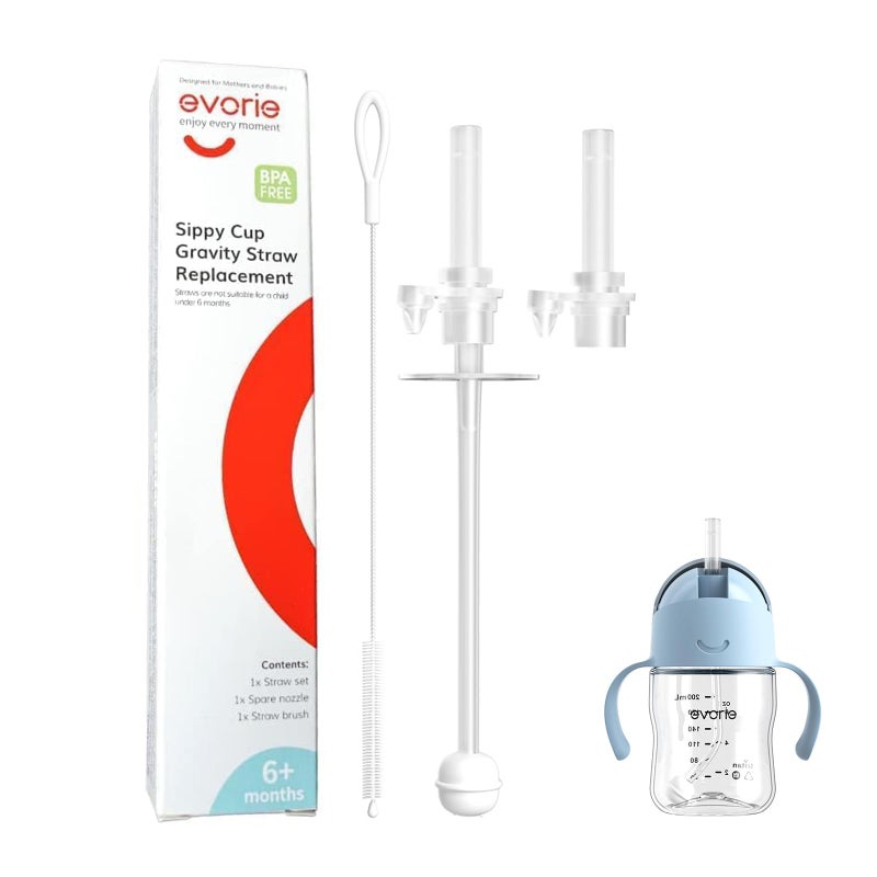 Evorie 360 Weighted Straw Replacement for 7 Oz Sippy Cup, Includes Straw Cleaning Brush and Spare Nozzle (Pack of 1) - Image 1